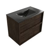 Saniclass Holz Frame Badkamermeubelset - 80x45x62cm - Vygo keramische wastafel zwart - 1 wasbak - zonder kraangat - 2 lades - mat eiken charcoal (hout) SW1578589/SW773931