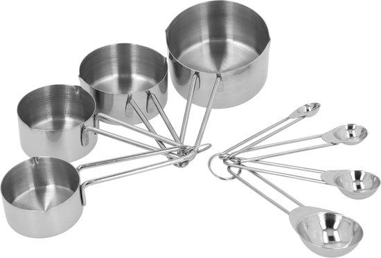 Krumble Maatcups en Lepels - Set van 8 - RVS - Zilver