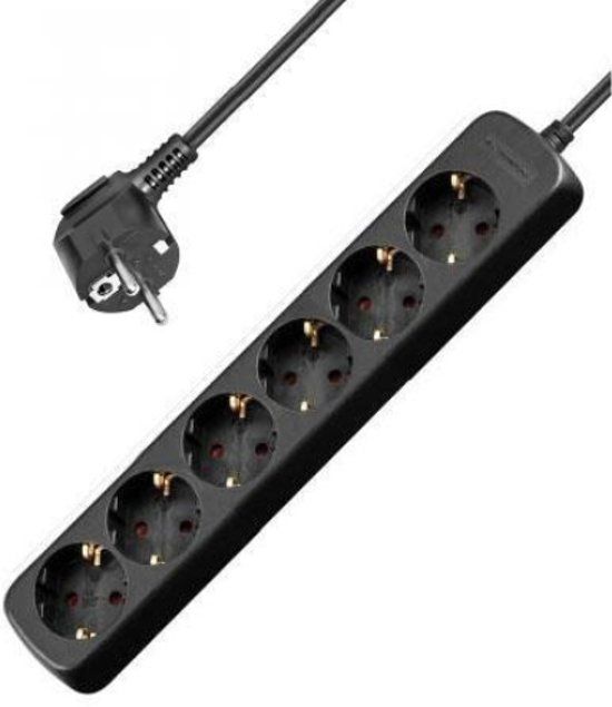 Allteq Stekkerdoos - 6-voudig - Zwart - 3 meter