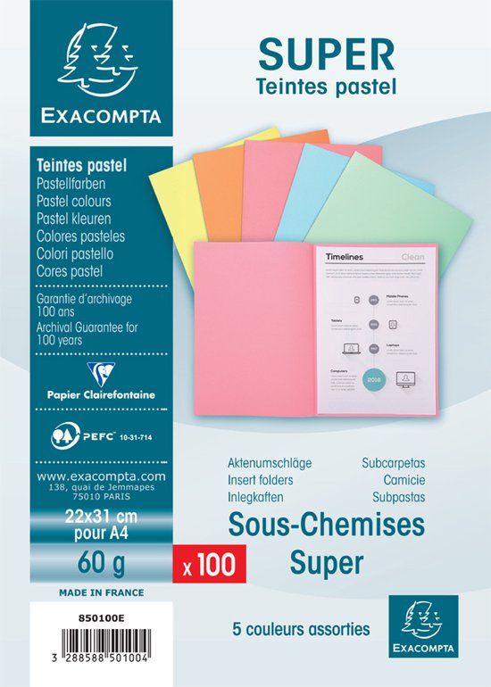 EXACOMPTA documentenomslag SUPER 60, DIN A4, 60 g/m2, assorti