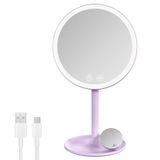 EMKE Make-upspiegel met verlichting, oplaadbare tafelspiegel, make-upspiegel, 1/3x vergroting, touch-schakelaar en geheugenfunctie, automatische uitschakeling (paars)