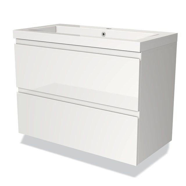 Maxaro Badkamermeubel 90cm Modulo Hoogglans Wit 2 Lades Greeploos Wastafel Mineraalmarmer