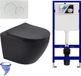 Lomazoo Toilet suspendu avec réservoir encastré - Rond Noir - Plaque de déclenchement Ronde Blanche - Linea