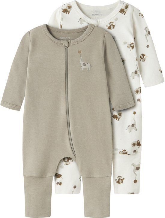 NAME IT Baby Pyjama NBNNIGHTSUIT 2P ZIP FF ANIMAL NOOS Unisex Lange Mouw Jet Stream Effen 50