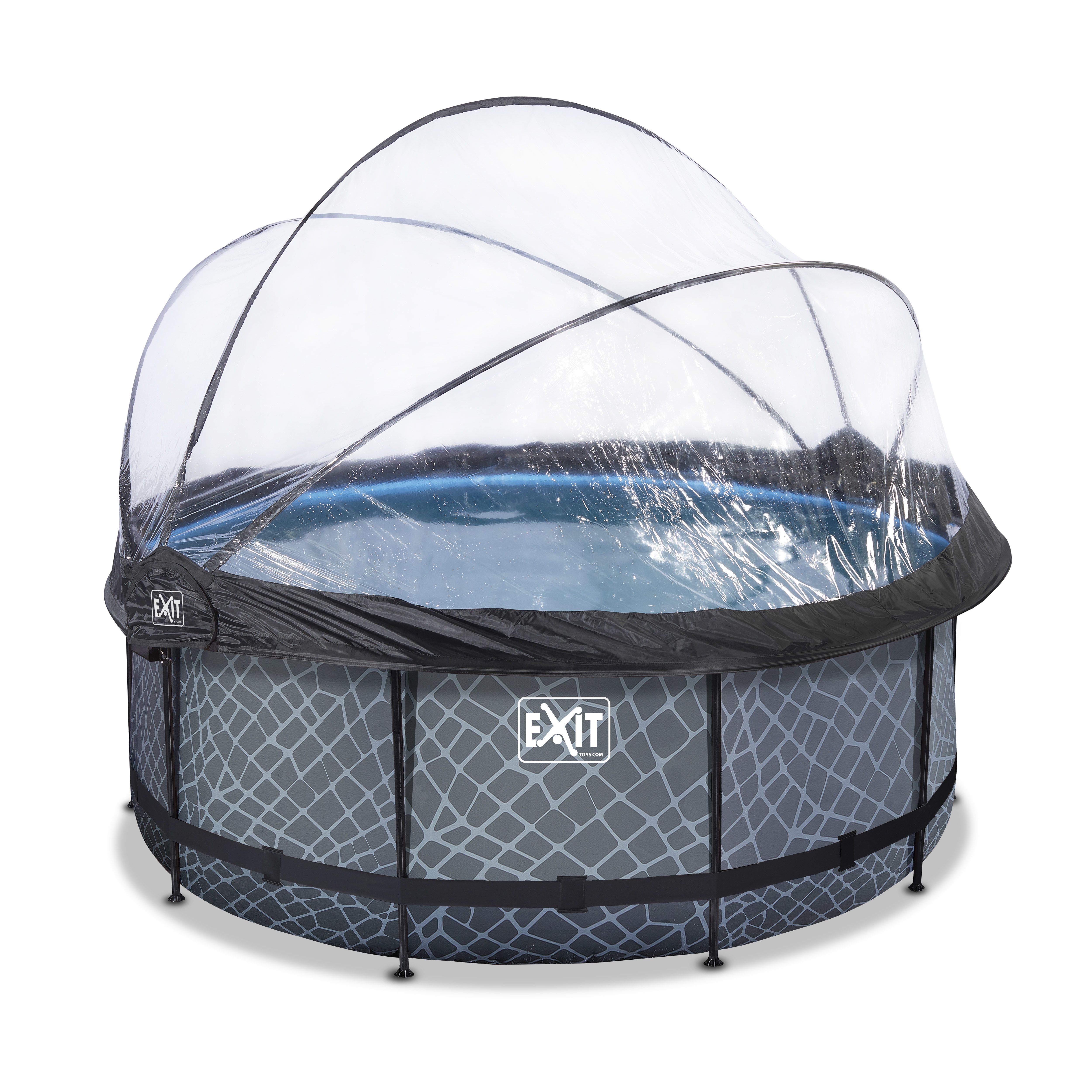 EXIT Stone Round Pool ø360x122cm with Sand Filter Pump, Cover & Ladder - Grey