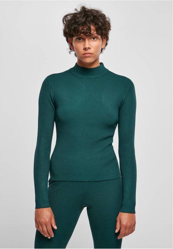 Urban Classics Ladies Rib Knit Turtleneck Sweater - Green - XL