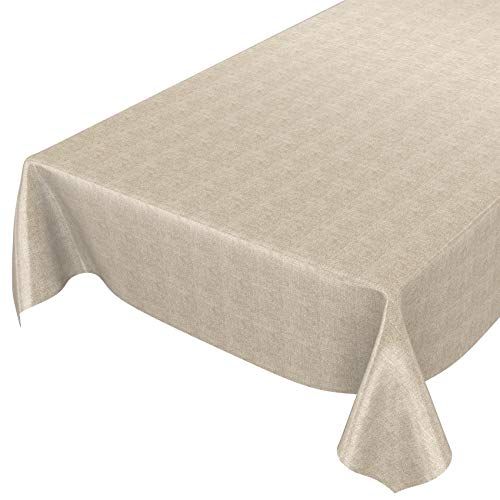ANRO Afwasbaar tafelkleed/tafelzeil; beige, linnen look, 200 x 140 cm