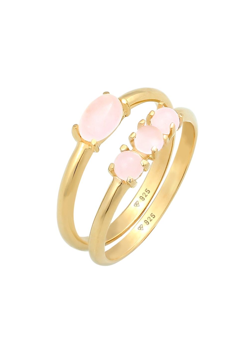 Elli Elli Elli Ring Dames Stacking Ring Set Vintage Trend met roze kwarts in 925 Sterling Zilver Verguld Ringen