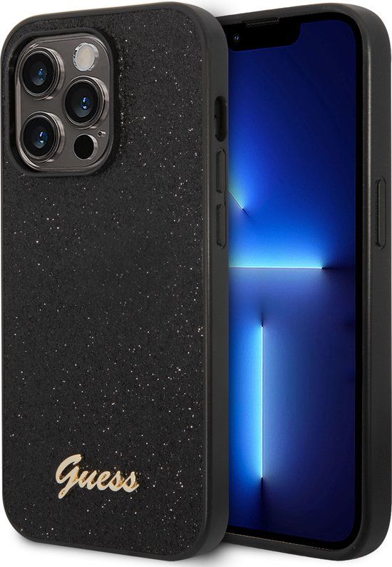Guess hoesje voor iPhone 14 Pro - Backcover - Glitter Script - Zwart