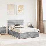 vidaXL Bedframe met lade Grijs Sonoma 135 x 190 cm Bewerkt hout