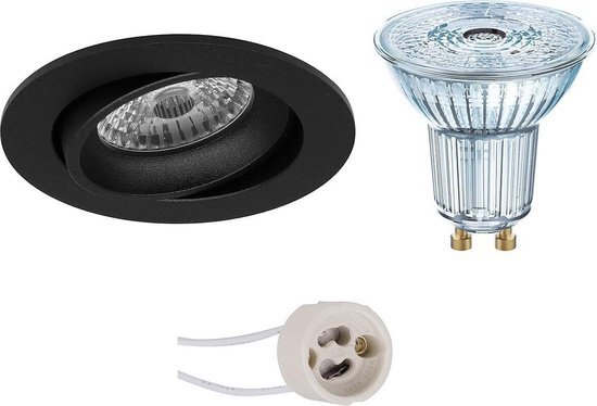 Osram - LED Spot Set - Parathom PAR16 930 36D - Pragmi Delton Pro - GU10 Fitting - Dimbaar - Inbouw Rond - Mat Zwart - 5.5W - Warm Wit 3000K - Kantelbaar - Ã˜82mm