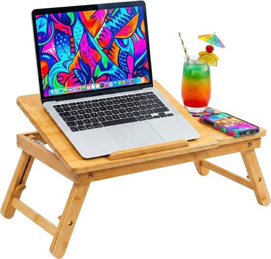 Merkloos Relaxdays Laptopstandaard - Bamboe - 49,5x31x30 cm - Naturel
