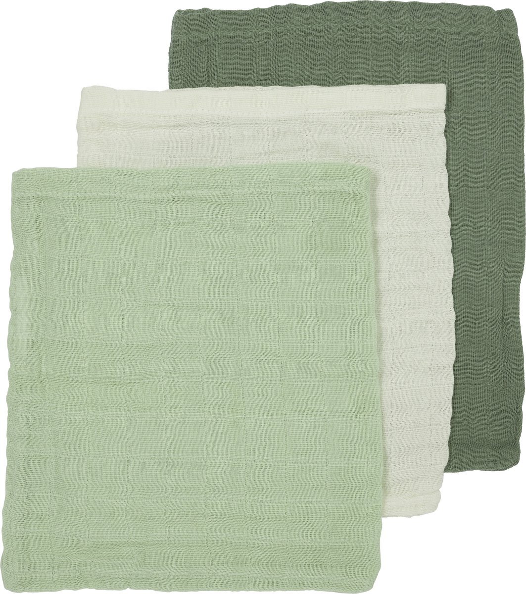 Meyco Baby Uni washandjes - 3-pack - hydrofiel - offwhite/soft green/forest green - 20x17cm