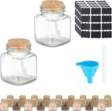 Merkloos Relaxdays glazen kruidenpotjes - set van 20 - kurken deksel - 100 ml - met stickers - trechter