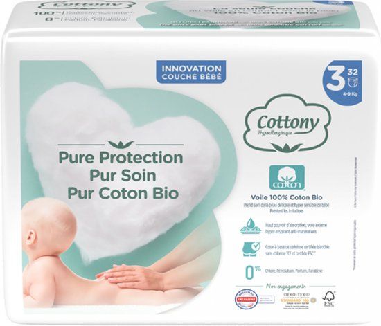 Cottony Luiers Maat 3 (4-9 kg) - 32 stuks