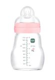 MAM MAM Feel Good Glazen fles voor pasgeborenen, 0-2 maanden, 170 ml, met langzaam vloeiende siliconen zuiger, gemakkelijk schoon te maken, roze, 1 stuk