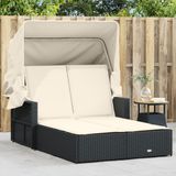 Prolenta Maison Exclusive - Dubbele ligbed met zonnedak en kussens, zwart, van polyrotan