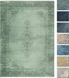 TESSO LIVING Premium Vintage Vloerkleed - Groen 155 cm x 225 cm - Laagpolig Woonkamer Tapijt