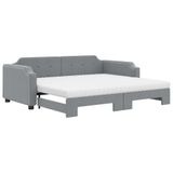 vidaXL Slaapbank met onderschuifbed en matrassen 90x190 cm stof lichtgrijs