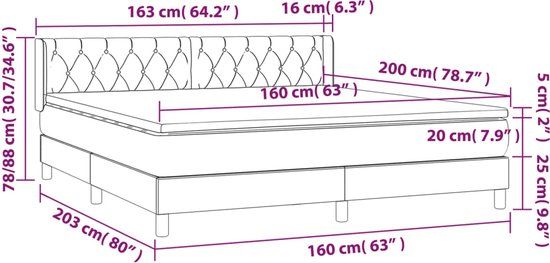vidaXL Boxspring met matras stof donkerbruin 160x200 cm