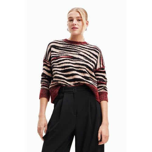 Desigual trui met zebraprint ecru/zwart/rood