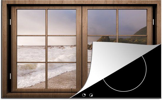KitchenYeah® Inductie beschermer 81.6x52.7 cm - Doorkijk - Zee - Stenen - Inductie kookplaat accessoire - Vinyl