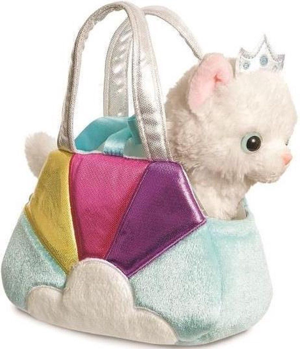 Aurora Knuffelkat Regenboog Junior 20 Cm Pluche Wit