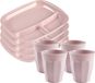 Plasticforte camping servies van kunststof - 4x vakjesborden en 4x drinkbekers - roze - onbreekbaar