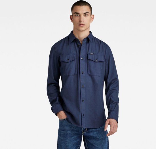 G-Star RAW Marine Slim shirt l/s - Blauw - Maat M - Mannen