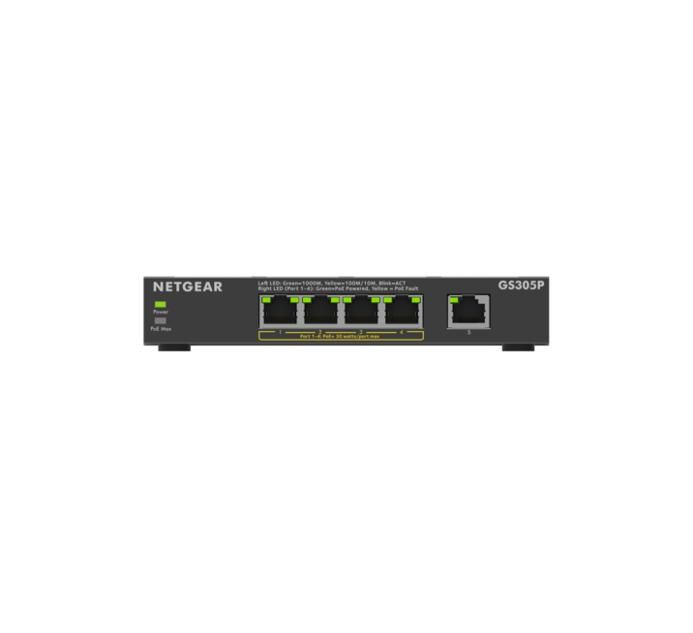 NETGEAR GS305P - 5-poorts Gigabit Ethernet PoE+ Unmanaged Switch - Zwart