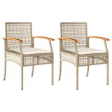VidaXL Fauteuils de jardin 2 pièces avec coussins, polyrotin et acacia, crème/blanc
