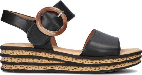 Gabor Dames Zwarte Sandalen - Maat 39 - Platte Sandalen - Leer - Plateau - Lente/Zomer 2025
