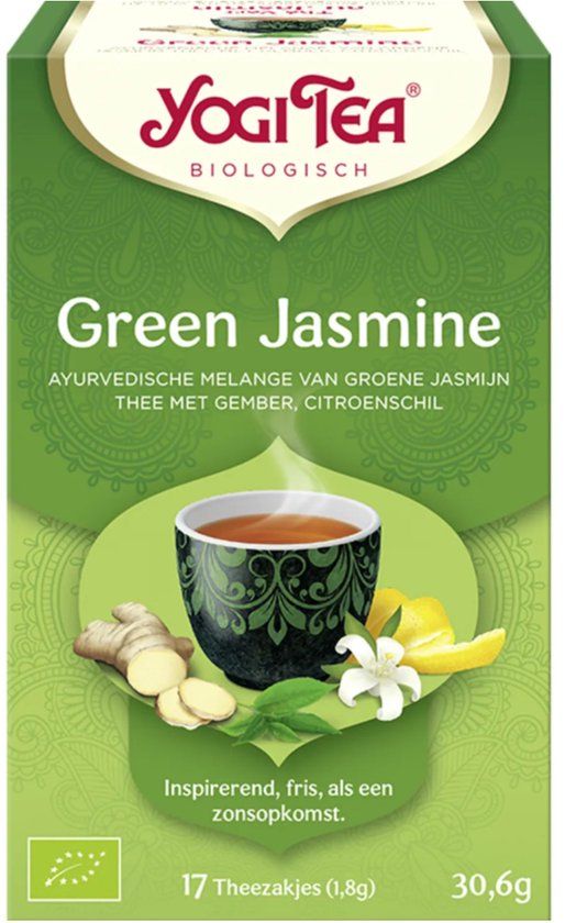 Yogi Tea Green Jasmine Bio - Biologische Groene Thee met Jasmijn, Citroengras en Gember voor Een Bloemige en Verfrissende Thee-ervaring