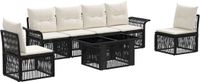 vidaXL Tuinbank Set 7-delig Zwart en Crème Wit Polyrattan