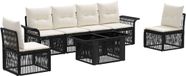 vidaXL Tuinbank Set 7-delig Zwart en Crème Wit Polyrattan