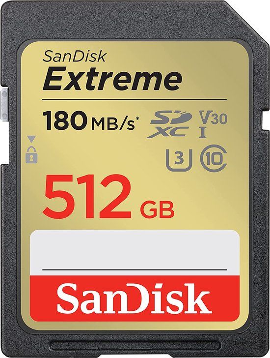 SanDisk Extreme 512GB SDXC - 180MB/s - V30 - SD-kaart