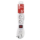 EMOS P1425R Stekkerdoos 4-voudig met schakelaar, 5 m kabel, wit