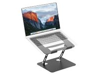 PureMounts In hoogte verstelbare laptopstandaard, inklapbare ergonomische laptopstandaard voor op kantoor, 360° draaibare basis, anti-slip pad-standaard, zwart