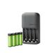 Amazon Basics Piles rechargeables NiMH AA avec chargeur de piles pour 4 piles, prise UE, 4 pièces, noir