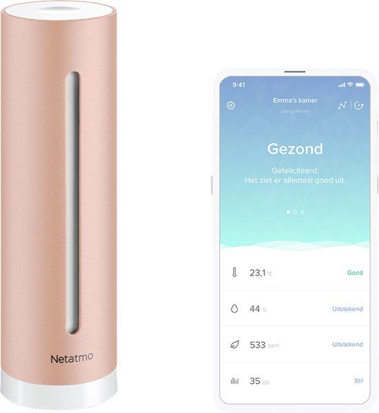 Netatmo Slimme Indoor Luchtkwaliteitsmeter - CO2 Meter - Hygrometer - Rose-gold