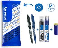 Pilot FriXion Ball Uitwisbare Pen - 0,7mm - Blauw & Zwart - 2 Stuks + 6 Navullingen + Wisser