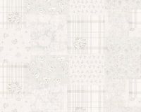 A.S. Création Patchwork Bloemen Behang Landelijk Grijs Wit Vliesbehang 10,05 m x 0,53 m
