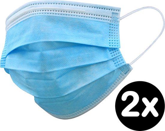 Wegwerp Mondkapjes Mondmasker Niet Medisch - 2 Stuks - Blauw - Unisex - 3 Laags