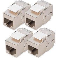 DIGITUS Keystone-module Cat-6A afgeschermd – 4 stuks – korte versie – RJ45-bus – 500 MHz 10GBase-T – AWG 26-22 – designvriendelijk – met kabelbinder – montage zonder gereedschap