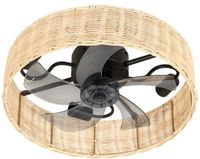 Farelek Alyzia Plafondventilator met licht - 40 cm - Zwart/Rooktransparant/Licht Rietlook