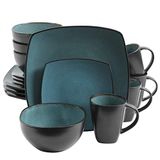 Gibson Elite Soho Lounge 16-delige serviesset met reactief glazuur - groenblauw en zwart tutonaardewerk borden en kommen