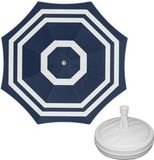 Merkloos / Sans marque Parasol Blauw/wit D140 cm incl. draagtas parasolvoet 42 cm