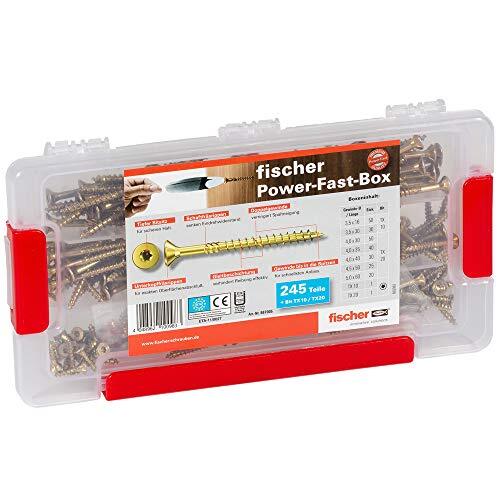 Fischer Power-Fast Box - assortimentsbox met premium spaanplaatschroeven - voor talrijke toepassingen in alle houtbouwmaterialen - verzonken kop en binnenster-opname TX - 245 delen - art.nr. 667005