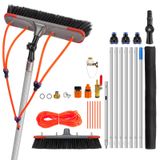 Telescopic brush - window cleaner - 7 meter aluminium pole - 19.8 meter hose - 180° rotating brush head - accessories - black