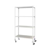 Simon Rack Metalen stelling met wielen 1575x1000x500 mm - Maderclick | 4 niveaus, Houten legbord, 75 kg buigbelasting, Corrosiewerende coating, Montage met kliksysteem, Wit